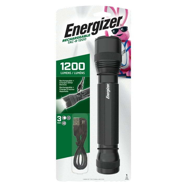 Energizer TAC R 1200 Rechargeable Tactical Flashlight, 1200 Lumens, IPX4 Water Resistant, Aircraft-Grade Aluminum LED Flashlight Energizer TAC R 1200 Rechargeable Tactical Flashlight, 1200 Lumens, IPX4 Water Resistant, Aircraft-Grade Aluminum LED Flashlight